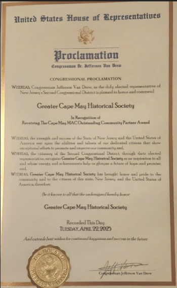 us house of representatives proclamation for the greater cape may historical society